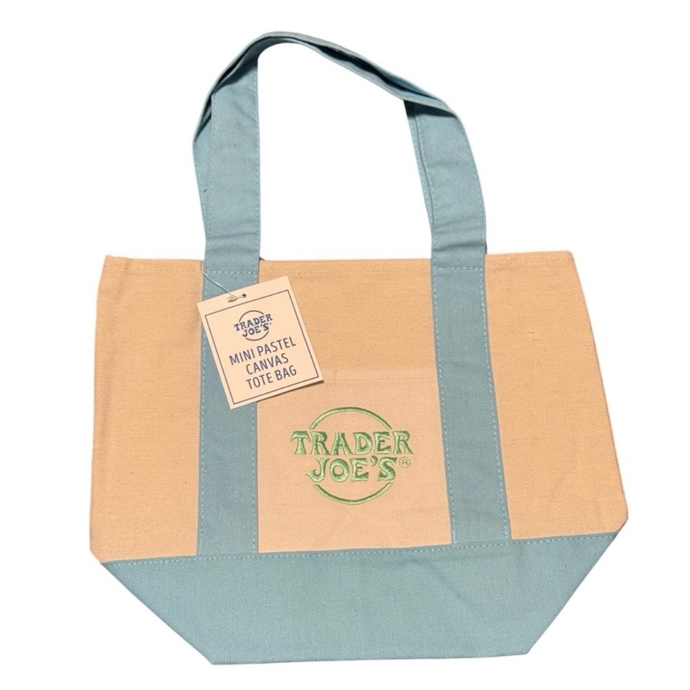 Trader Joe's Pastel Canvas mini Tote Bag in Cream & Light Blue